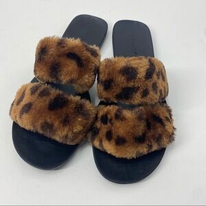 BAMBOO Full Moon leopard fur slides